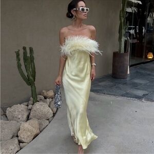 Zara Strapless Yellow Dress with Feather Trim